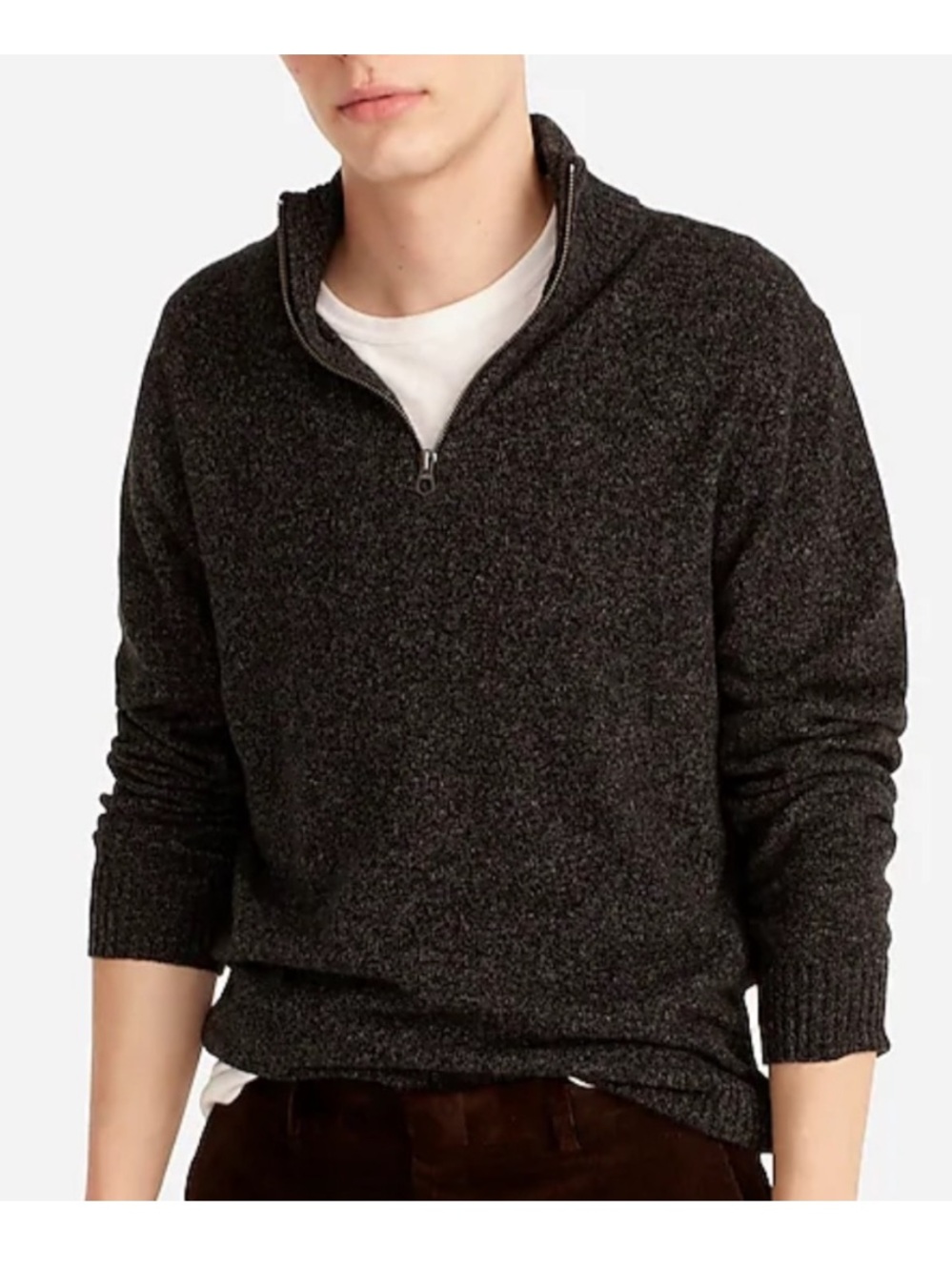 NWT J. Crew Men's Charcoal Rugged Merino Half-Zip Sweater
